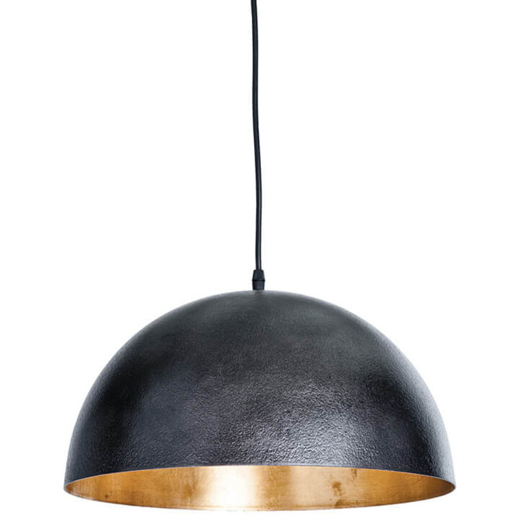 Large Blackened Steel Dome Pendant with Gold Interior