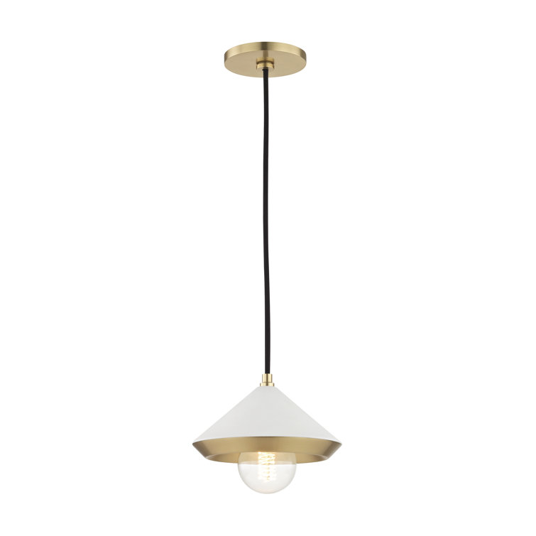 Aged Brass and White 8" Cone Pendant Light