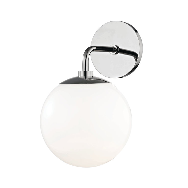 Stella Polished Nickel 1-Light Wall Sconce with White Glass Shade