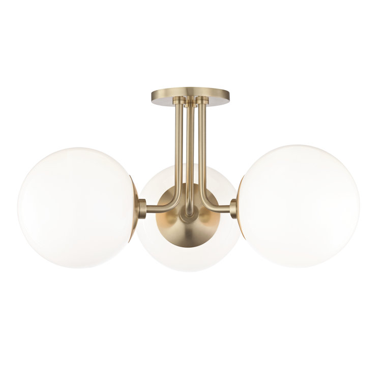 Elegant Aged Brass 3-Light Globe Semi-Flush Mount with White Glass Shade