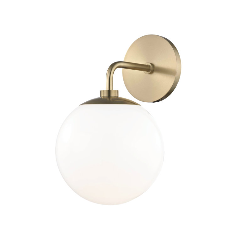 Elegant Aged Brass Dimmable Wall Sconce with White Glass Shade