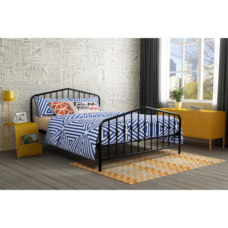 Novogratz Bushwick Queen Black Metal Bed with Round Finials