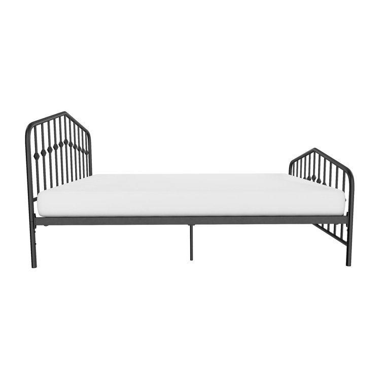 Gray Queen Metal Platform Bed with Headboard and Slats