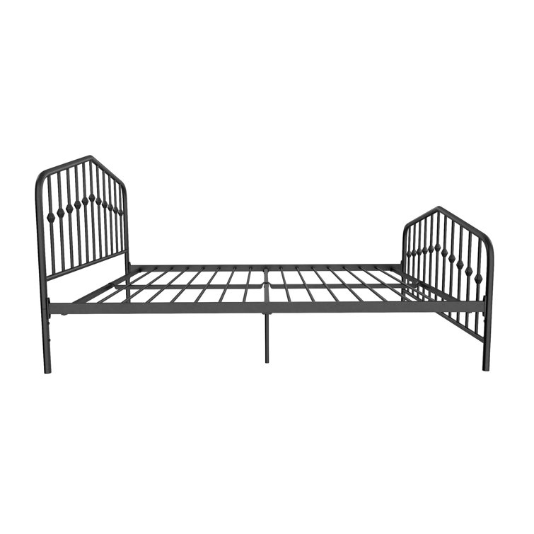 Gray Queen Metal Platform Bed with Headboard and Slats