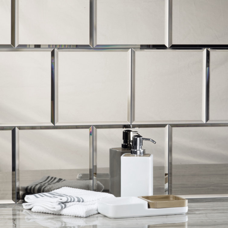 Silver Beveled Glass Mirror 8x8 Peel and Stick Wall Tile