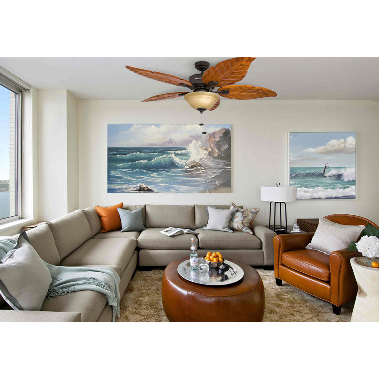 52" Bronze Tropical Ceiling Fan with Hand-Carved Wood Blades