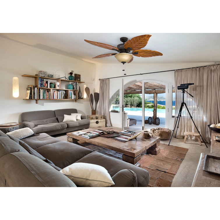 52" Bronze Tropical Ceiling Fan with Hand-Carved Wood Blades
