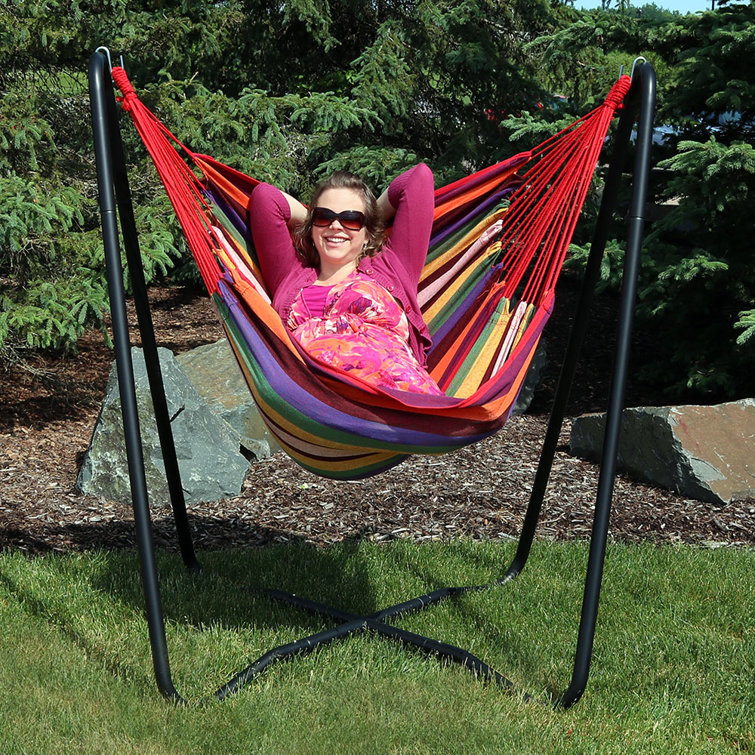 Sunset Multicolor Cotton Hanging Hammock Chair with Stand