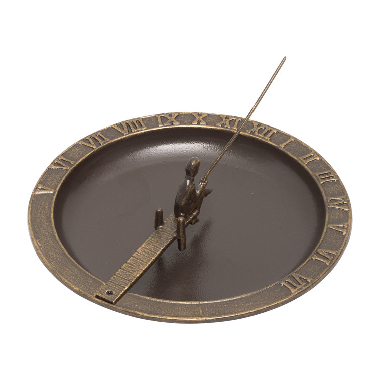 French Bronze Fisherboy Sundial Birdbath with Recycled Aluminum