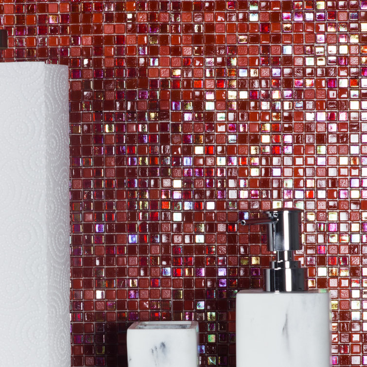 Galaxy Red Iridescent Glass Square Mosaic Tile Sample