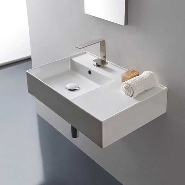 Teorema White Ceramic Rectangular Wall-Mount Vessel Sink