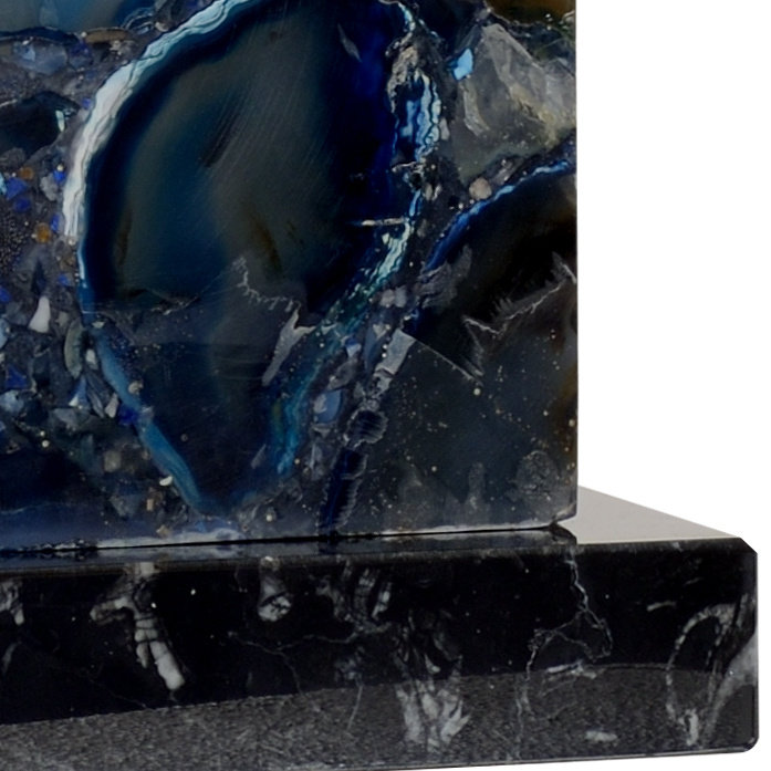 Blue Agate Marble Table Lamp with Neutral Silk Shade