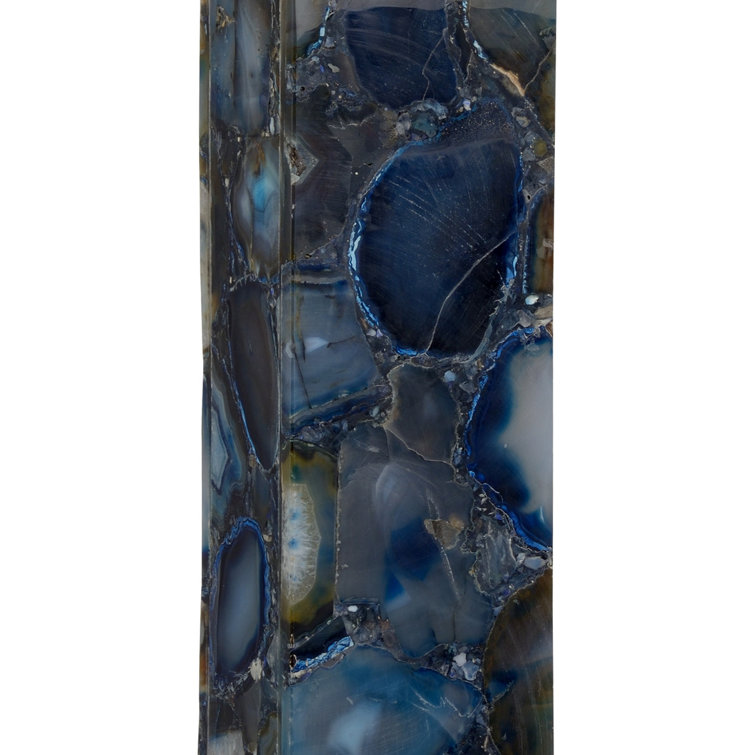 Blue Agate Marble Table Lamp with Neutral Silk Shade