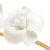 Elegant White Porcelain Orchid Figurine with Gold Leaf Stem