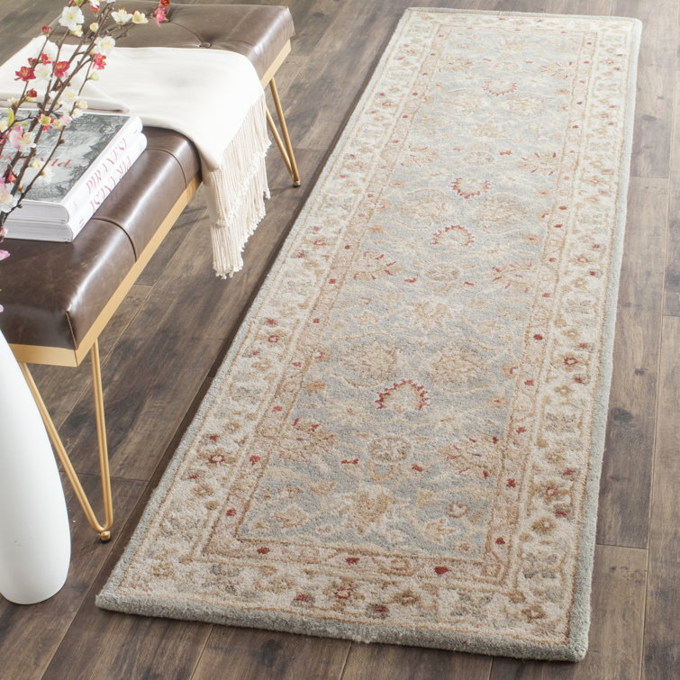 Hand-Tufted Premium Wool Square Rug in Grey Blue and Beige