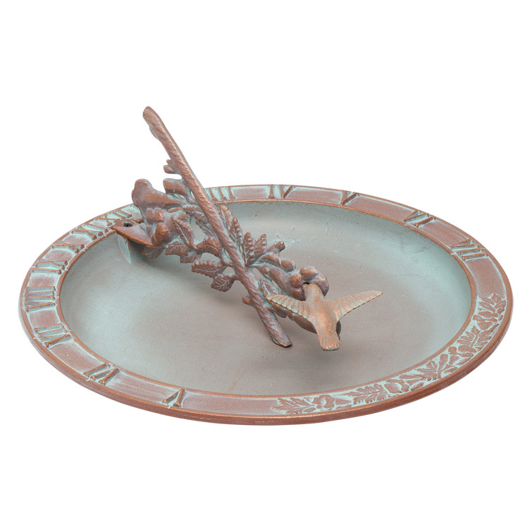 Copper Verdi Glass Hummingbird Sundial Birdbath with Stand