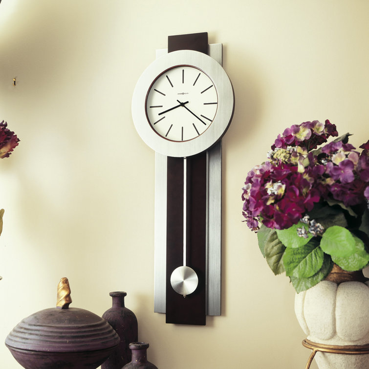 Modern Silver Wall Clock with Brushed Nickel Pendulum