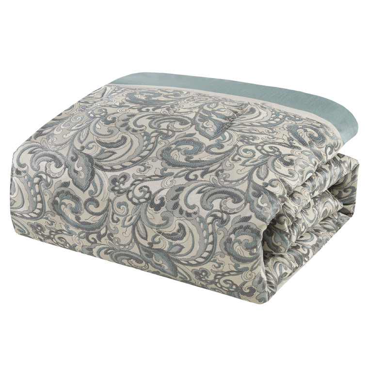 Navy Jacquard Paisley Queen 24-Piece Microfiber Bedding Set
