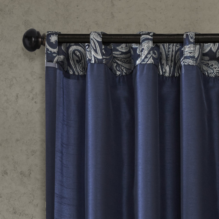 Navy Faux Silk Paisley Jacquard Curtain Panel Pair