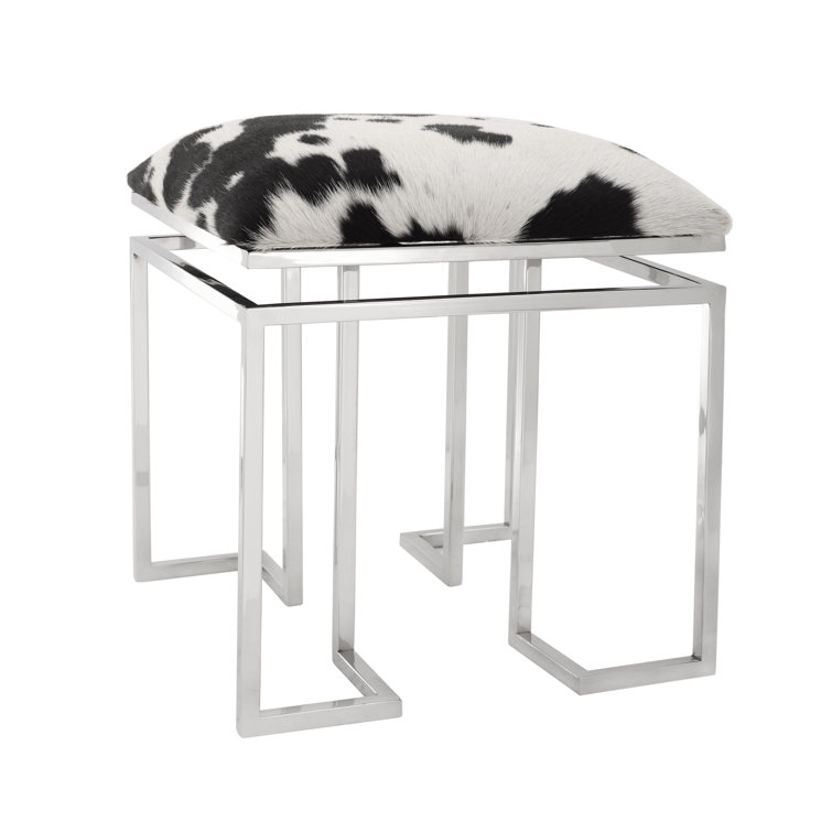 Contemporary Black and White Cowhide Vanity Stool