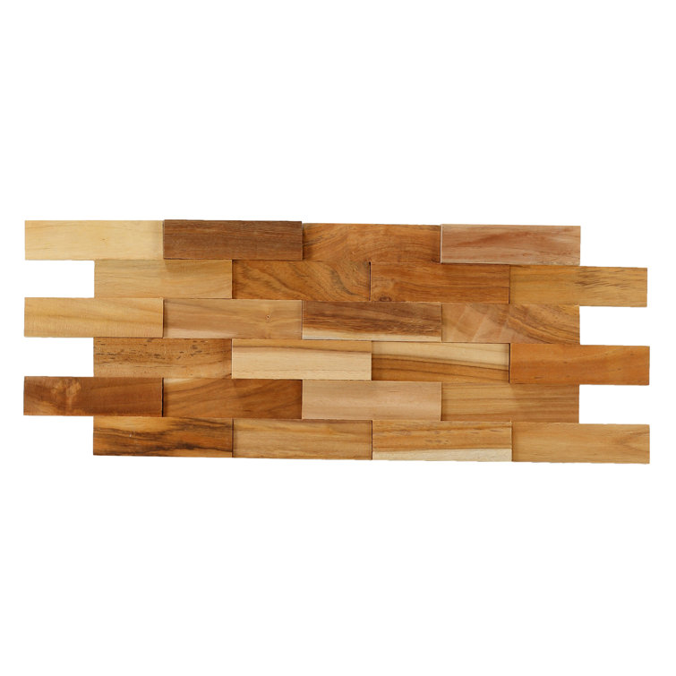 Natural Teak Wood Brick Joint Mosaic Wall Tile Sheet