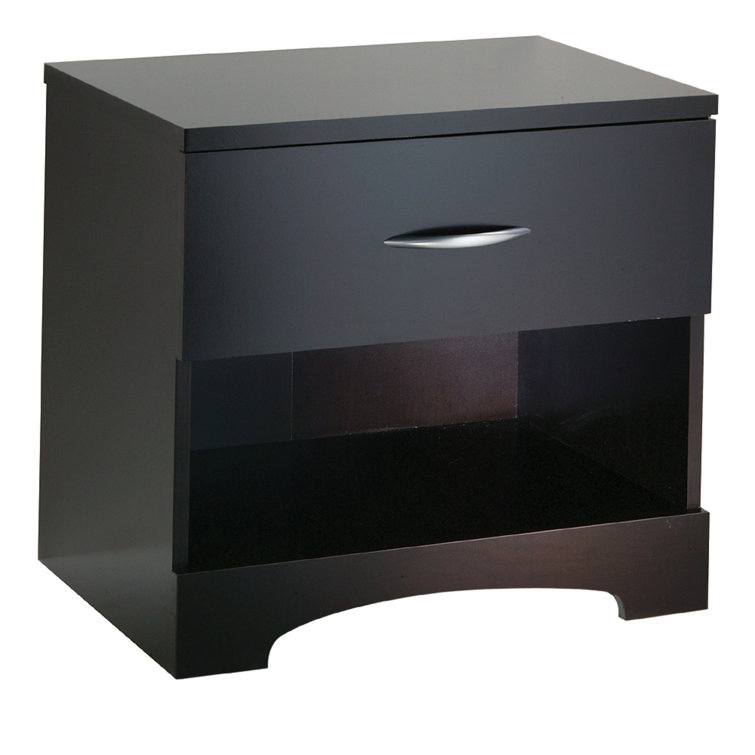 Black Composite Wood 1-Drawer Nightstand with Open Shelf