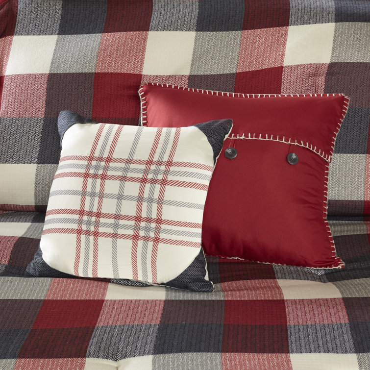 King Red Microfiber Herringbone Comforter Set with Decorative Pillows