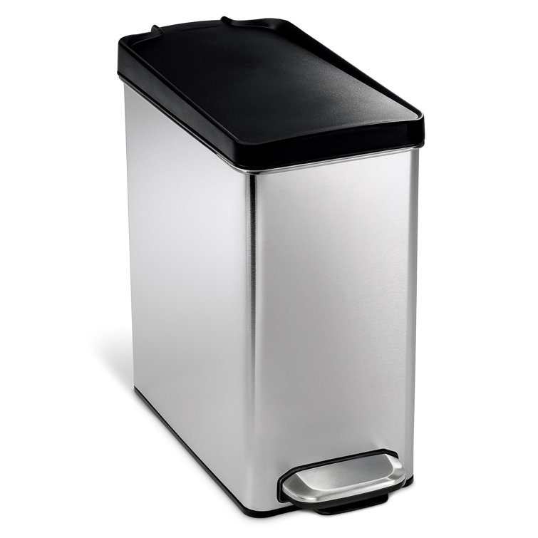 Brushed Stainless Steel 2.6 Gallon Slim Trash Can with Pedal