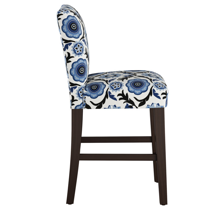 Classic Snow Boucle Upholstered Black Wood Counter Stool
