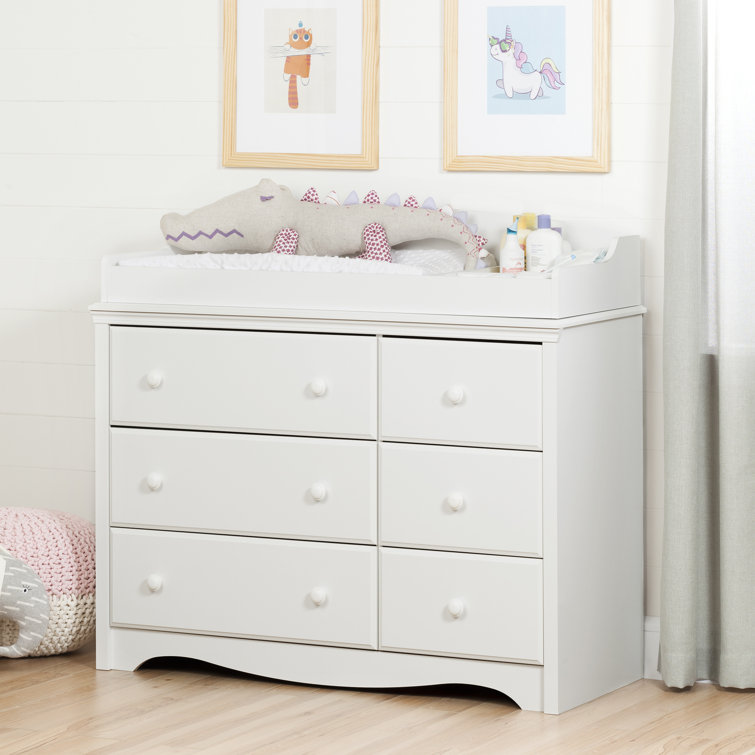 White 6-Drawer Changing Table Dresser with Removable Top