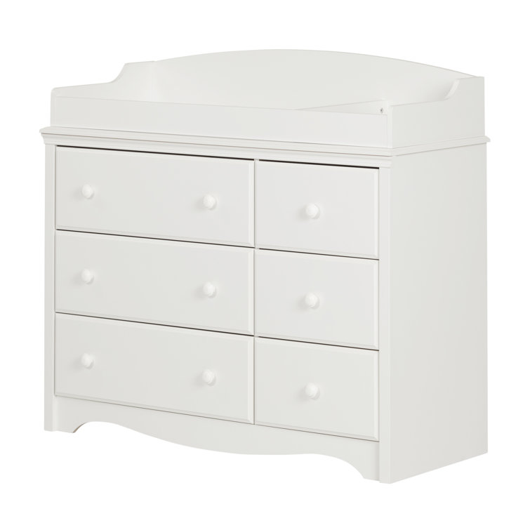 White 6-Drawer Changing Table Dresser with Removable Top