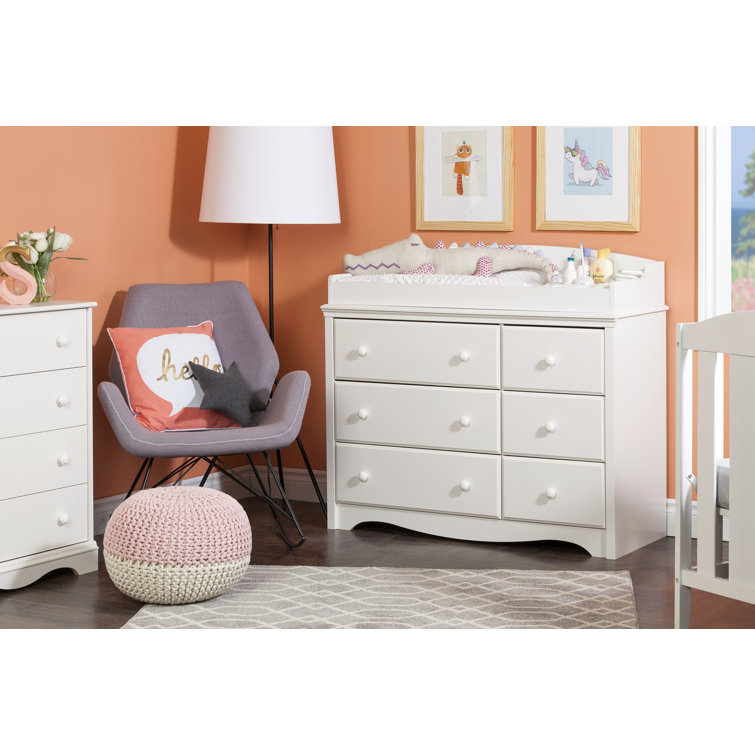 White 6-Drawer Changing Table Dresser with Removable Top