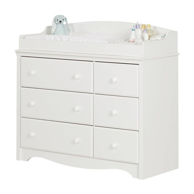 White 6-Drawer Changing Table Dresser with Removable Top