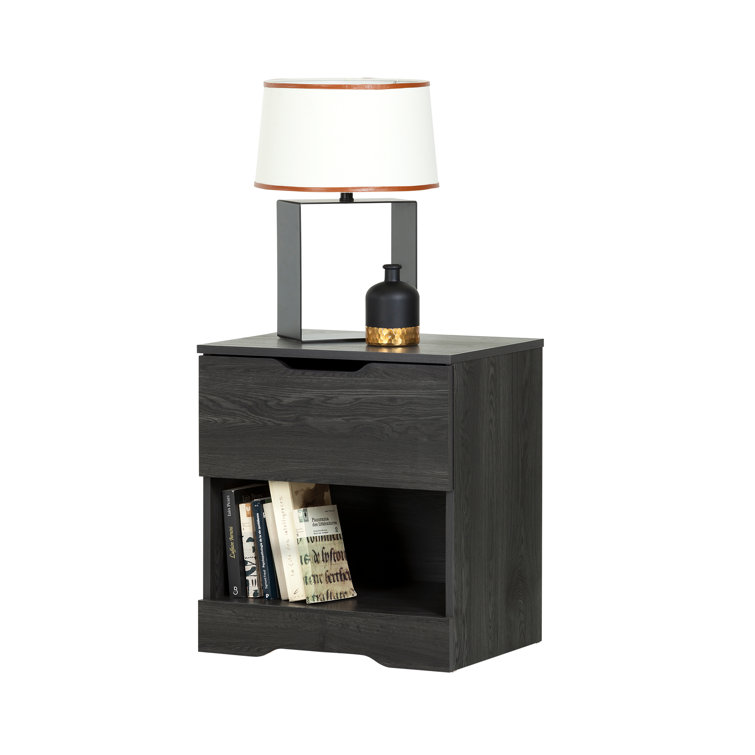 Gray Oak 1-Drawer Nightstand with Open Storage