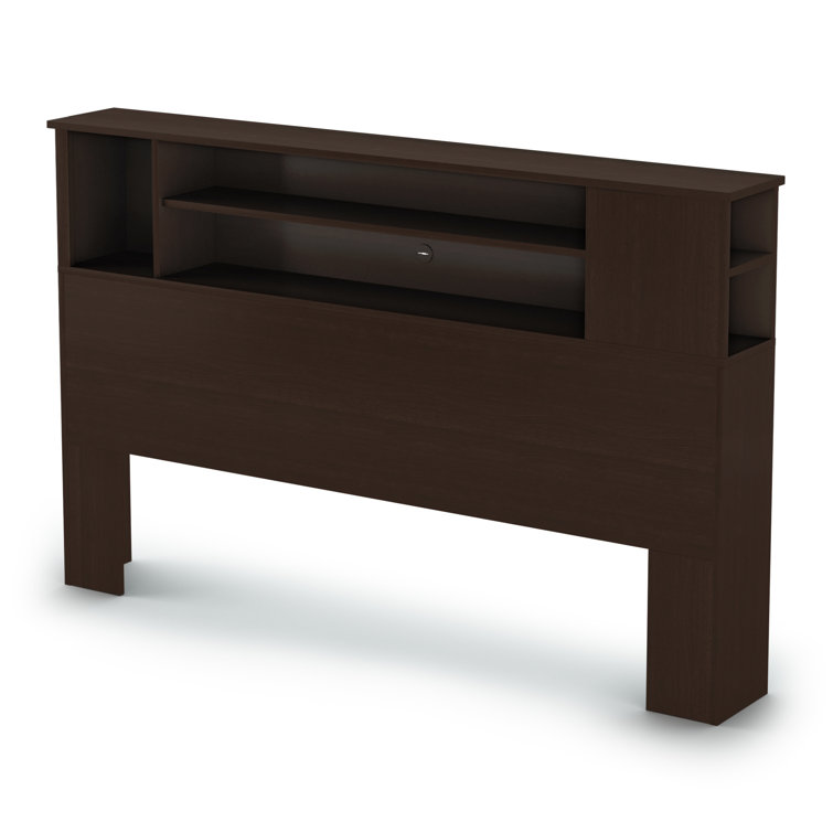 Chocolate Full/Queen Wood Bookcase Headboard with Storage