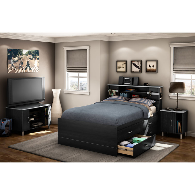 Black Onyx Full Captain Bed with Bookcase Headboard and Drawers