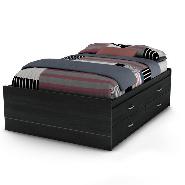 Black Onyx Full Captain Bed with Bookcase Headboard and Drawers