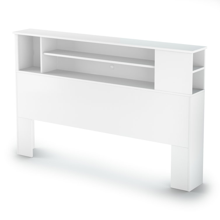 White Full/Queen Wood Bookcase Headboard with Storage