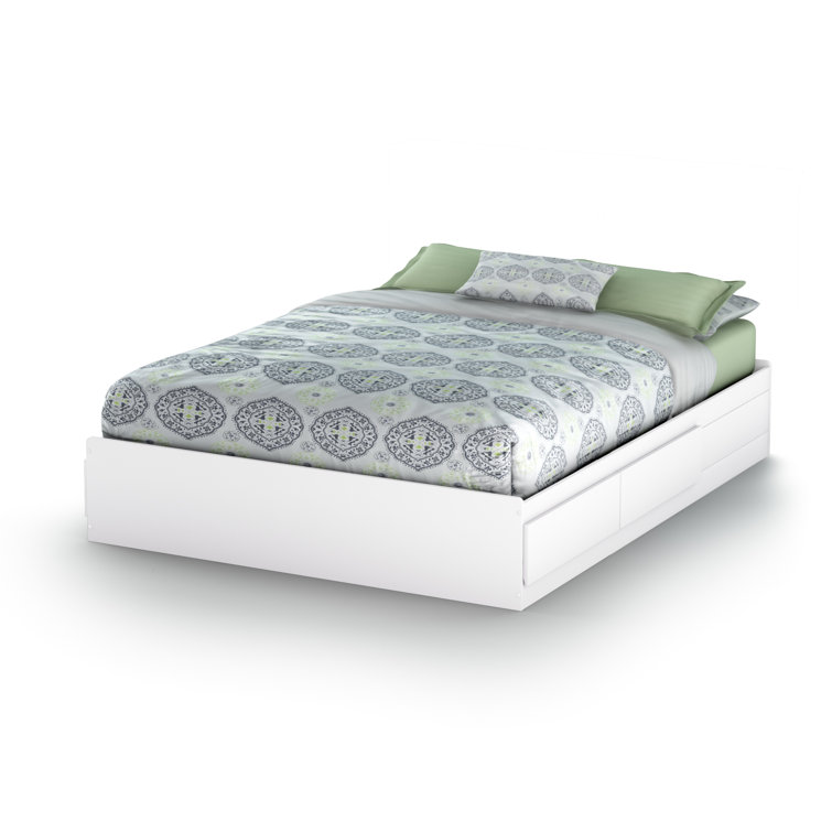 White Queen Platform Bed with Storage Drawers