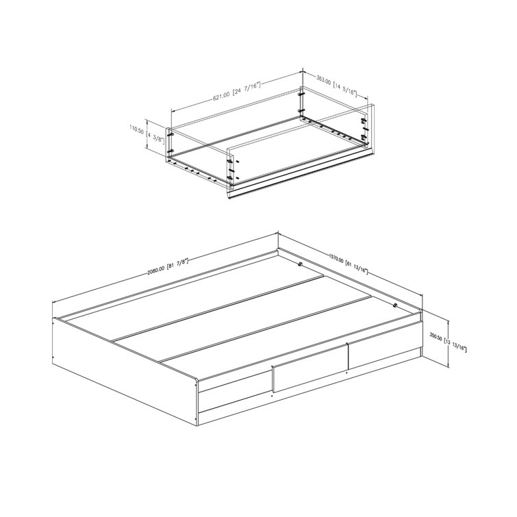 White Queen Platform Bed with Storage Drawers