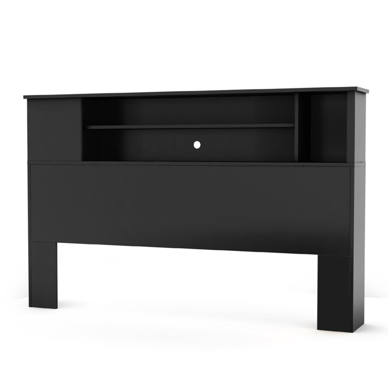 Black Full Wood Bookcase Headboard with Storage