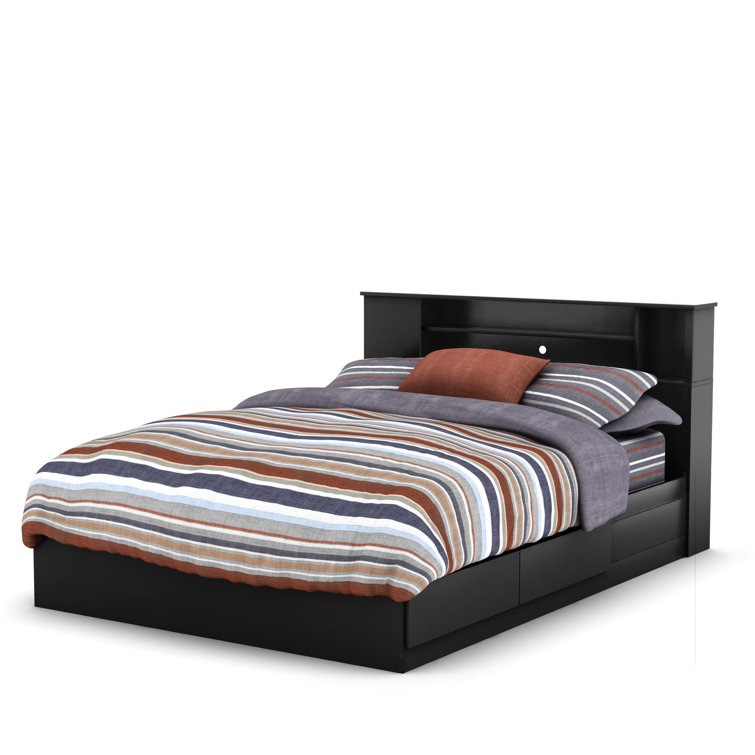 Black Full Wood Bookcase Headboard with Storage