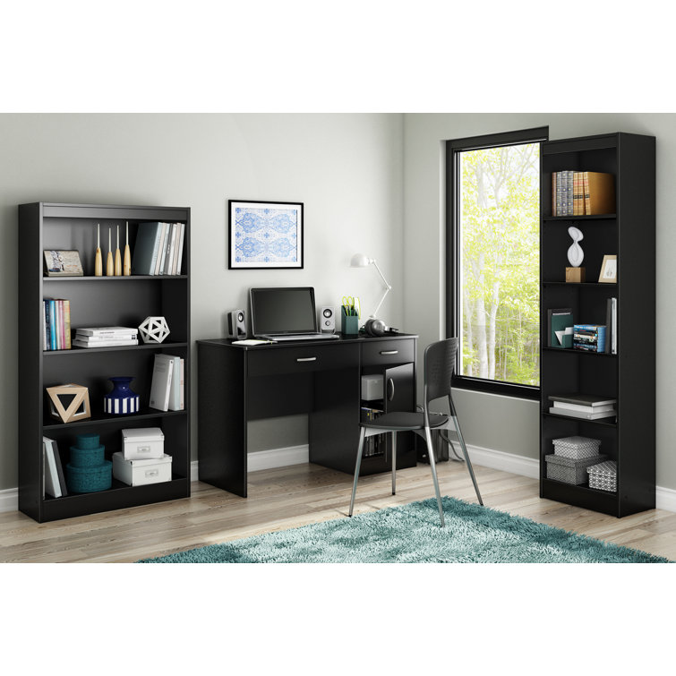Axess Pure Black Wooden Computer Desk with Drawers and Filing Cabinet