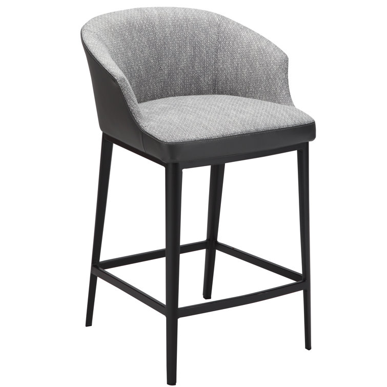 Gray Leather and Metal Contemporary Counter Stool