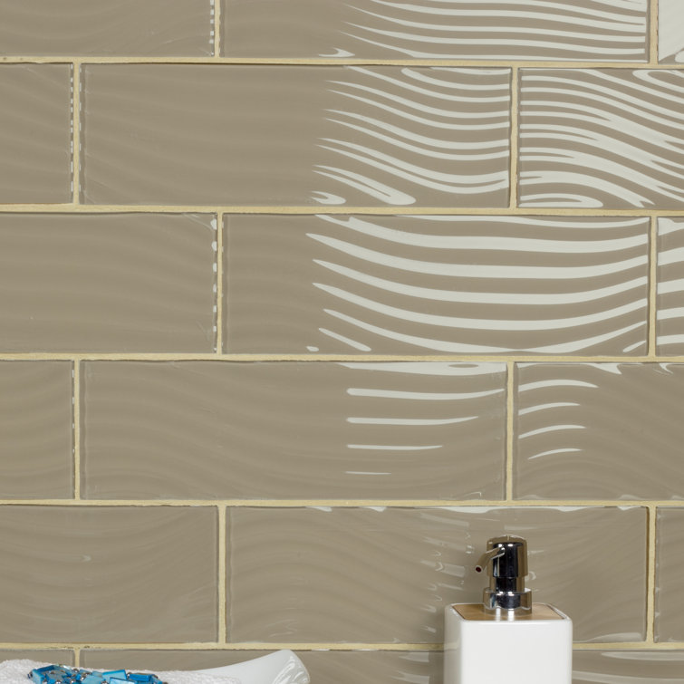 Beige Glossy Textured Glass Subway Wall Tile 4x12