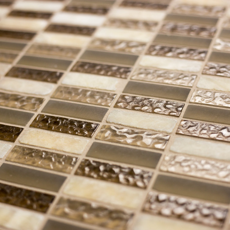 Quartz Beige and Brown Glass Stone Mosaic Tile