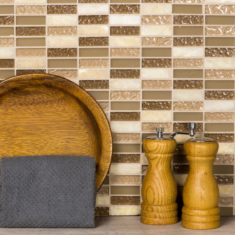 Quartz Beige and Brown Glass Stone Mosaic Tile
