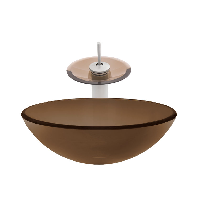 16.5'' Round Brushed Nickel and Brown Glass Vessel Sink with Faucet