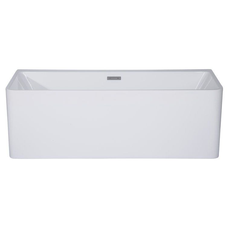 59'' White Freestanding Rectangular Acrylic Soaking Bathtub