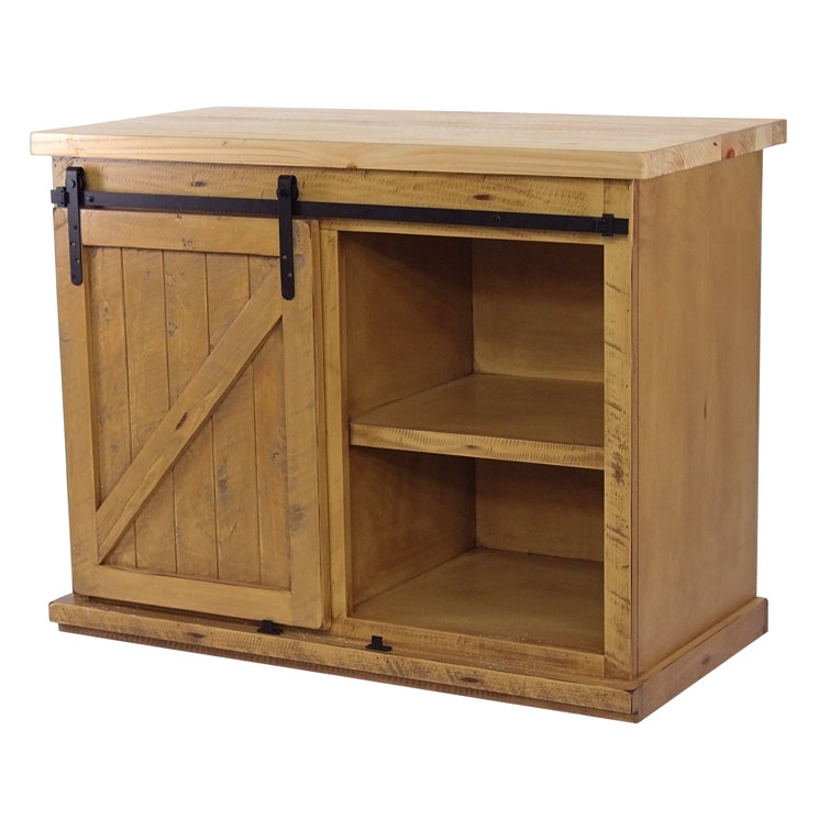 Rustic Yellow Poplar Wood Kitchen Island with Butcher Block Top